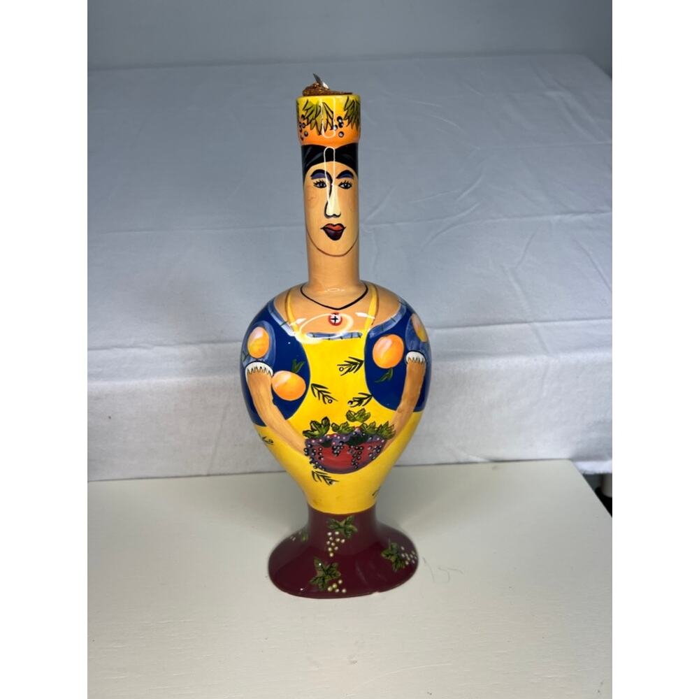 Mary Naylor Handpainted‎ Ceramic Wine OliveOil/Vase/Decor Tuscan Woman Figurine